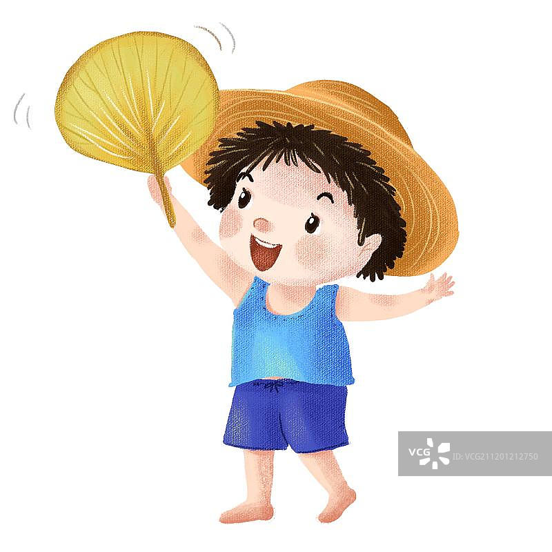 挥动蒲扇的男孩图片素材