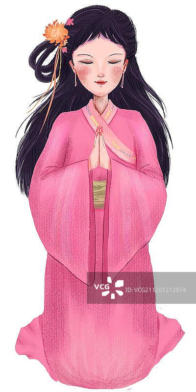 跪着祈愿的古风女子图片素材