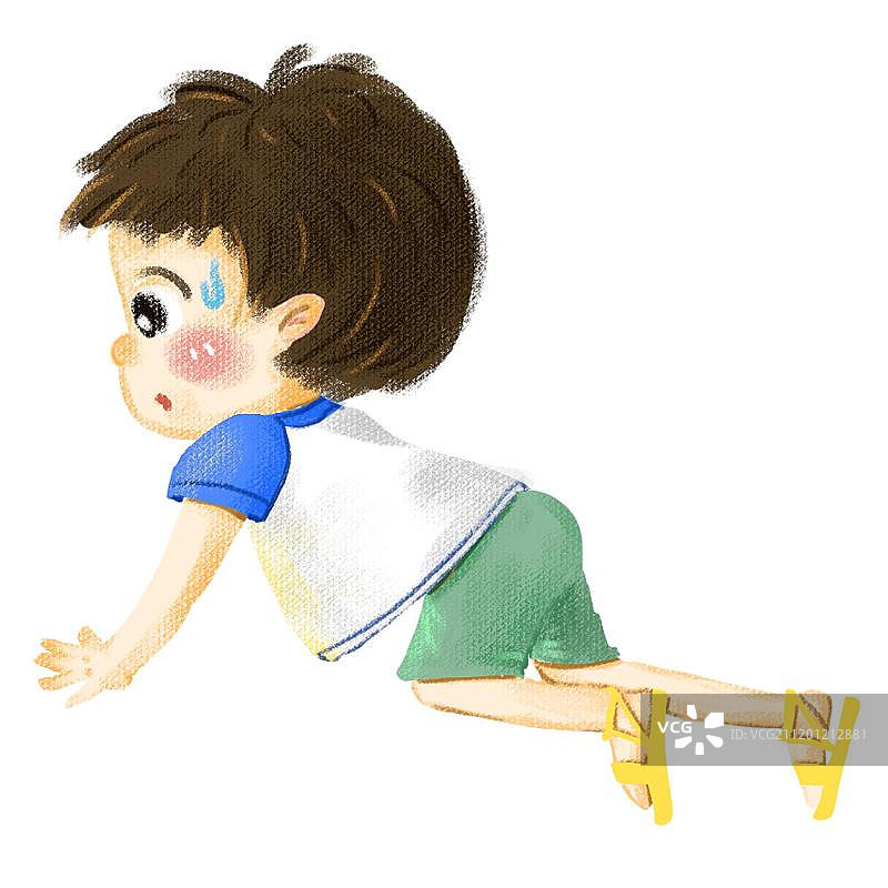 趴着看前方的小男孩图片素材