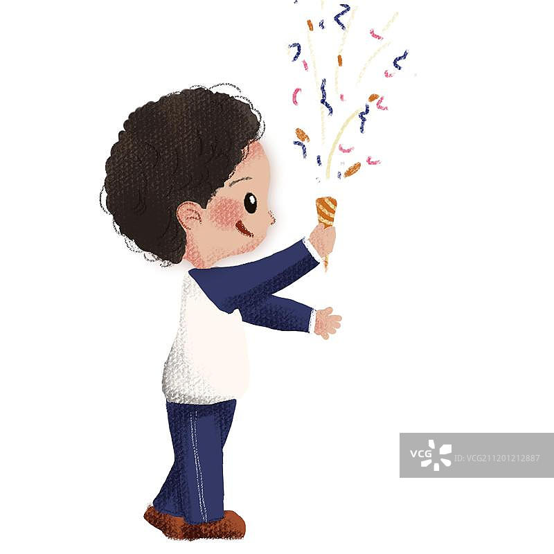 拉礼炮的小学男生图片素材