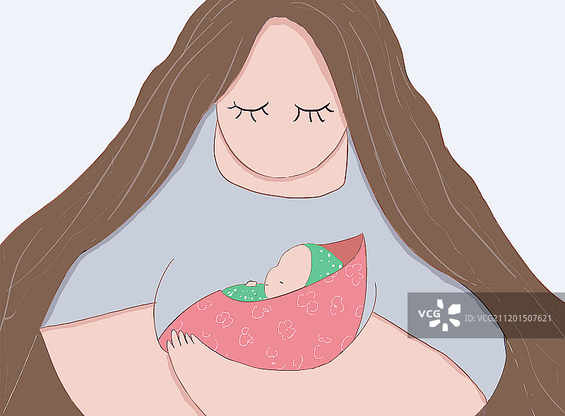 一位母亲抱着自己襁褓里的宝宝图片素材