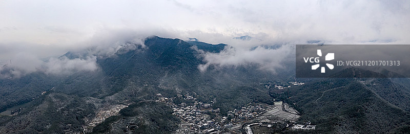 浙江台州天台山国清寺雪云雾航拍图片素材