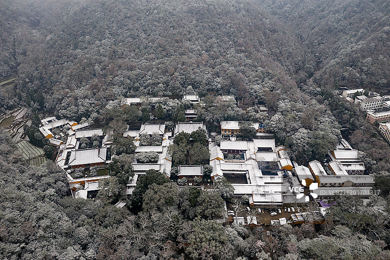 浙江台州天台山国清寺雪云雾航拍图片素材
