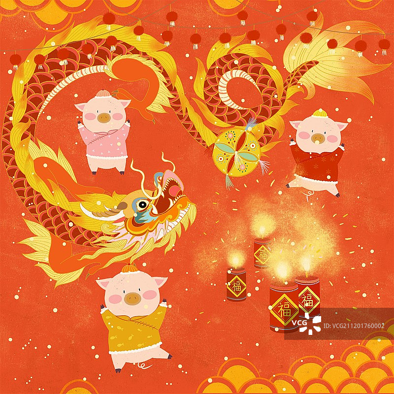 舞龙的小猪图片素材