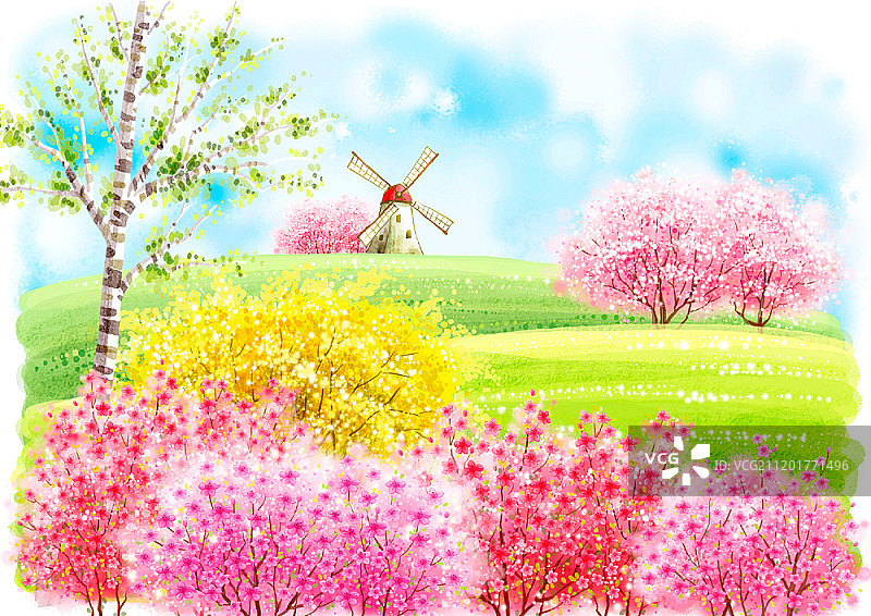 春季风景插画图片素材