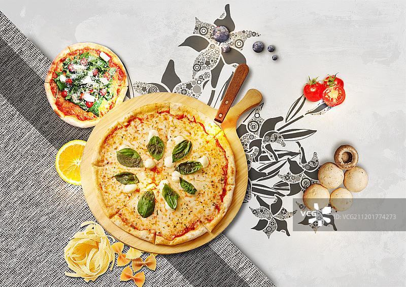 餐桌上摆放的食物数字合成图像图片素材