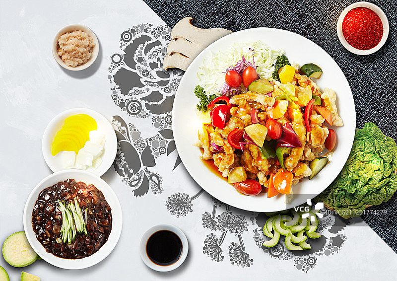 餐桌上摆放的食物数字合成图像图片素材