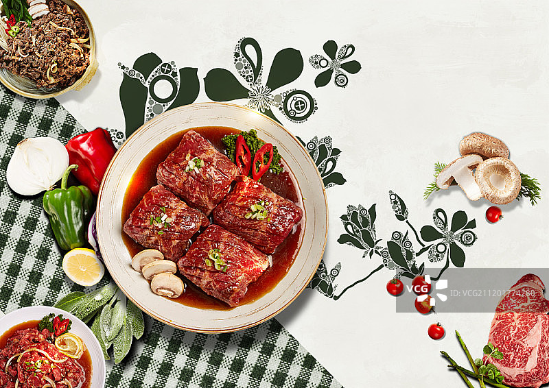餐桌上摆放的食物数字合成图像图片素材
