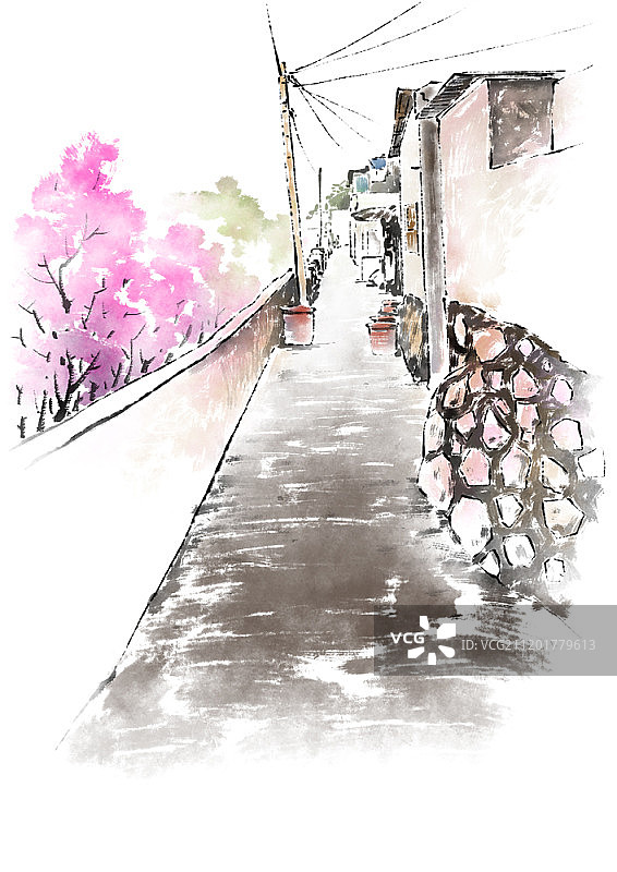 水彩樱花插画图片素材