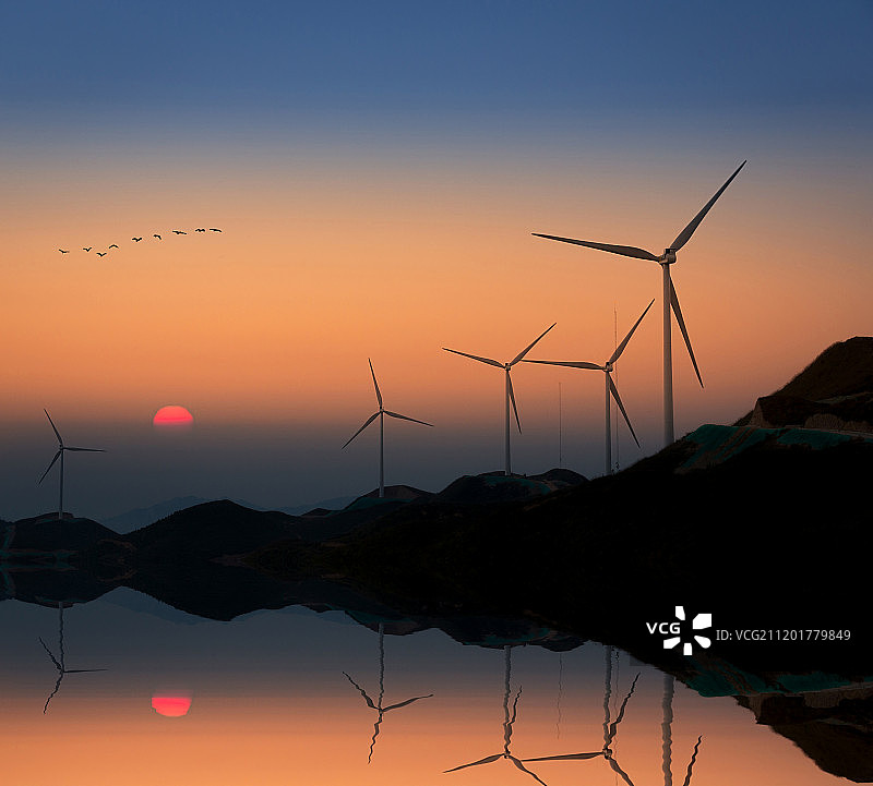 漳州海边风车日落图片素材