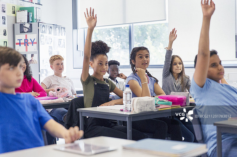 举手提问的初中生图片素材