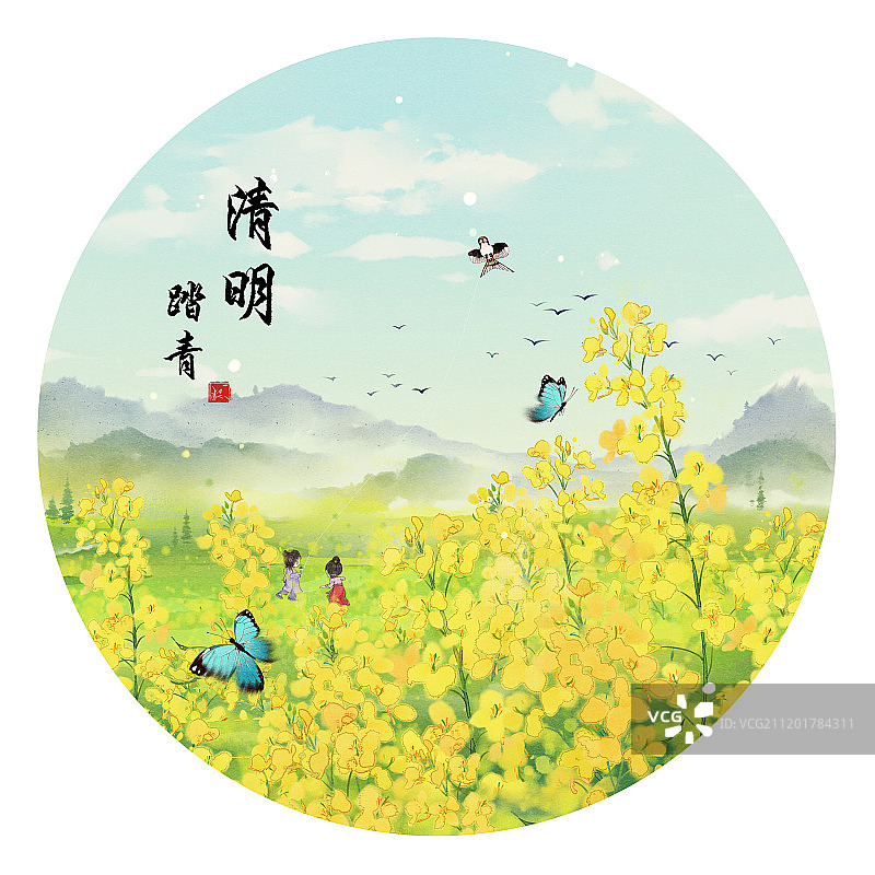 清明节习俗踏青图片素材