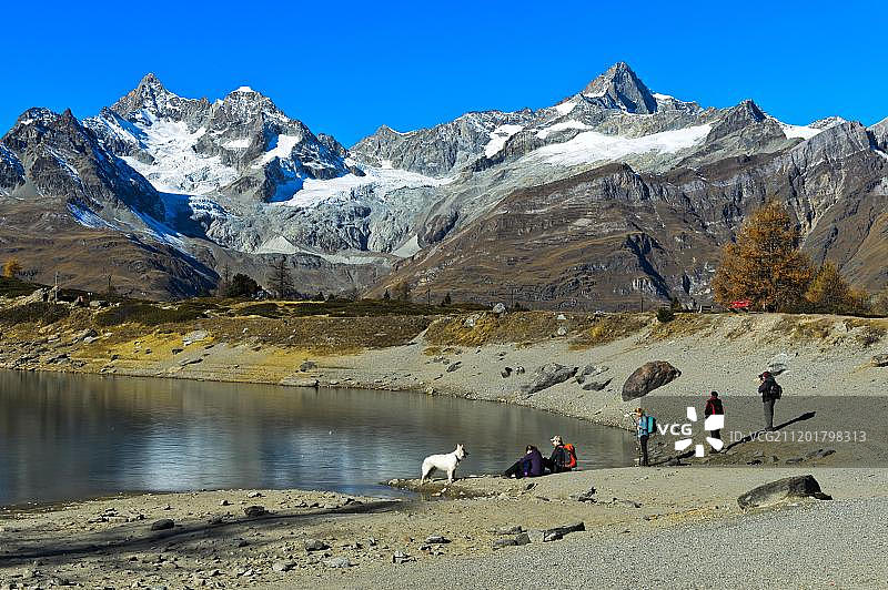 在瑞士策马特格吕恩湖的游客图片素材
