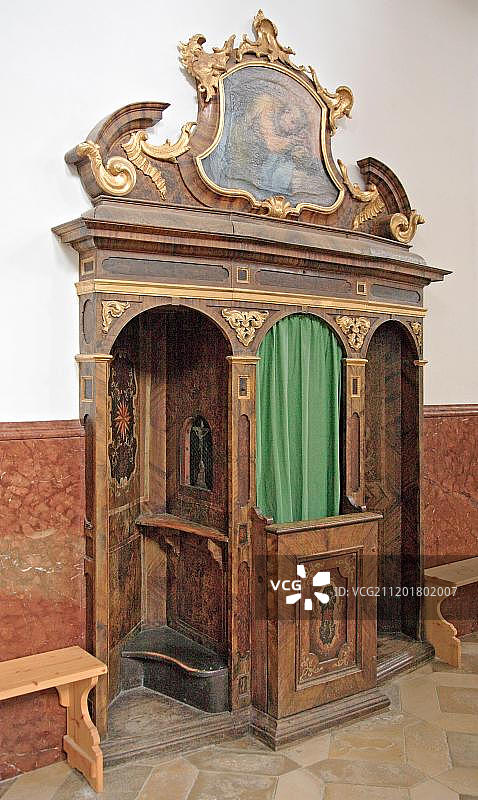 安迪修道院的忏悔室，巴伐利亚，德国，欧洲图片素材