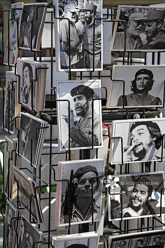 古巴加勒比海地区的切·格瓦拉和菲德尔·卡斯特罗明信片图片素材