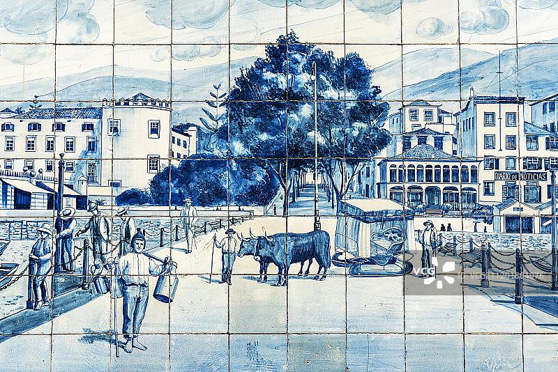 葡萄牙马德拉丰沙尔的瓷砖壁画街景图片素材