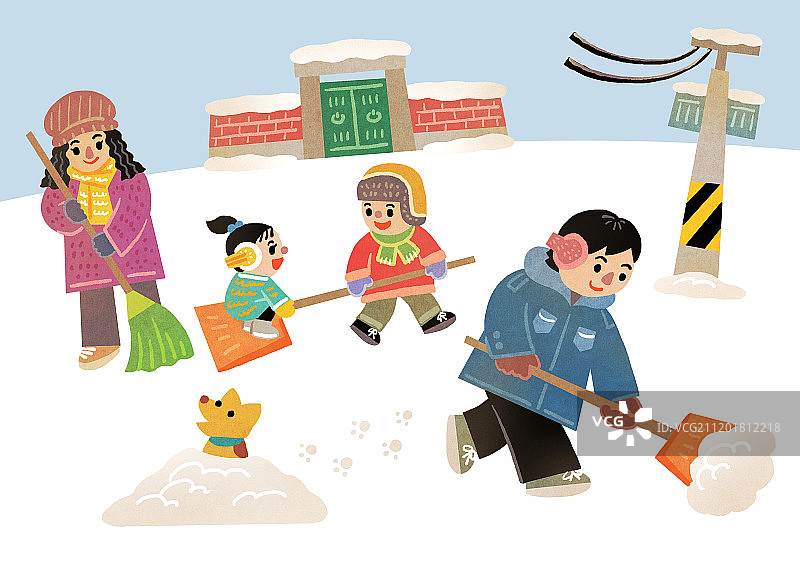 幸福的一家人在冬天享受美好时光（插画003）图片素材