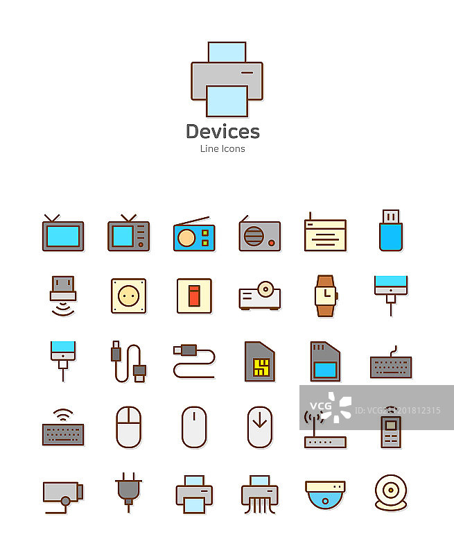 用于移动和网页设计的现代彩色线性图标集矢量插图011图片素材