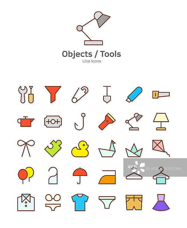 用于移动和网页设计的现代彩色线性图标集图片素材