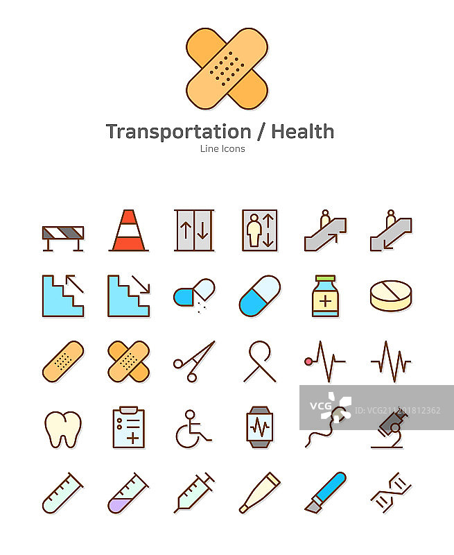 用于移动和网页设计的现代彩色线性图标集046图片素材