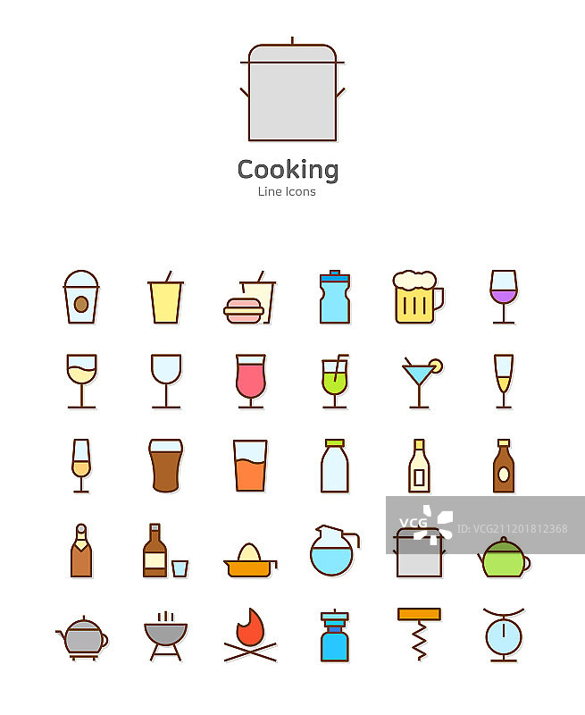 用于移动和网页设计的现代彩色线性图标集050图片素材