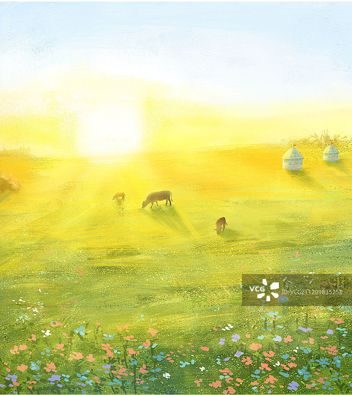 草原日出图片素材