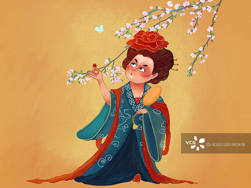 国潮古风唐装美人插画图片素材