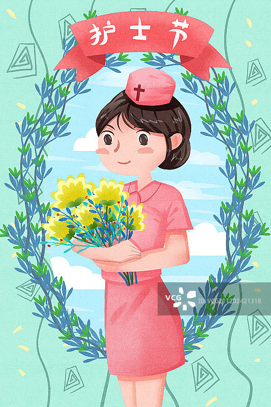 小清新风格护士手捧花图片素材