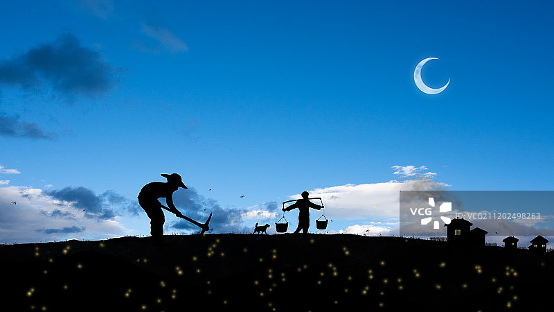 农民披星戴月而归图片素材