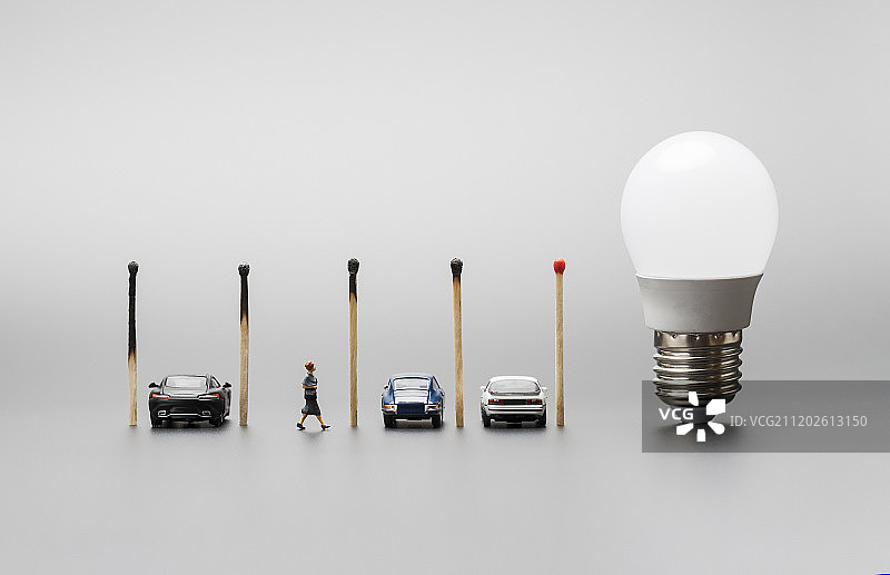 地球一小时节能减排路灯创意火柴图片素材