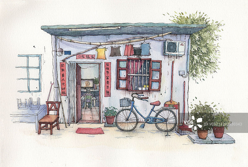 复古怀旧建筑老房子水彩插画图片素材