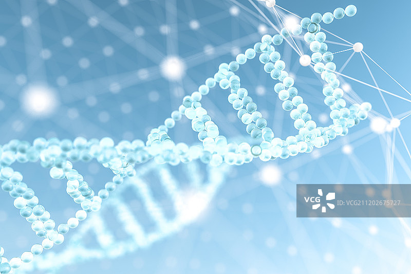 三维渲染，DNA模型与蓝色背景图片素材