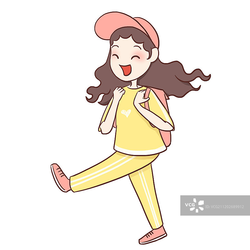 可爱女孩走路插画图片素材