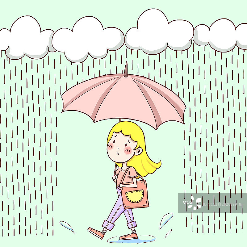 下雨天打伞插画图片素材