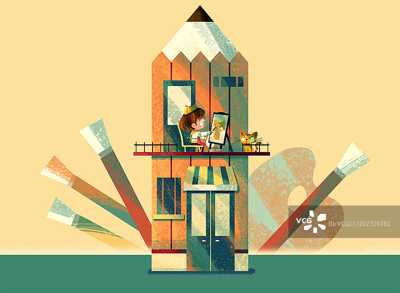 女孩与画室图片素材