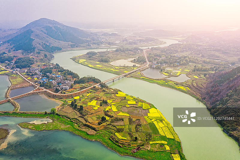 湖北咸宁隽水河万亩油菜花海图片素材