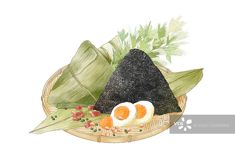 中国风水墨黑米蛋黄端午节粽子插图插画图片素材