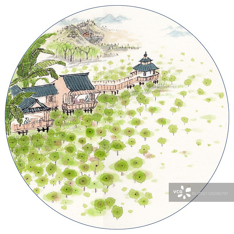 中国风手绘水墨插画二十四节气之立夏图片素材