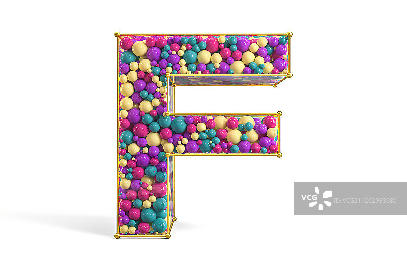 3D由金属骨架组成彩色的球组装满的F图片素材
