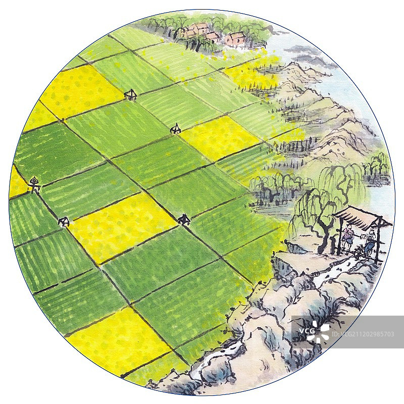 中国风手绘水墨插画二十四节气之小满图片素材