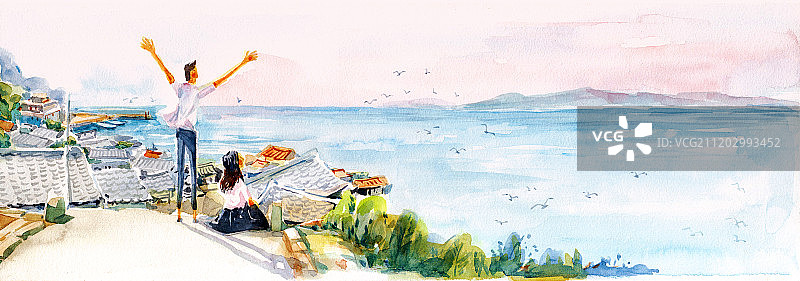 面朝大海的情侣图片素材