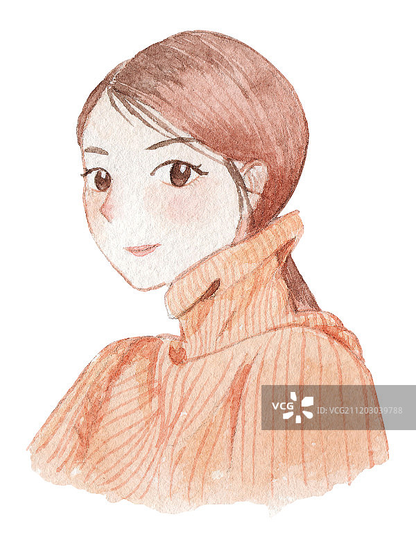 手绘水彩穿毛衣的少女半身像图片素材