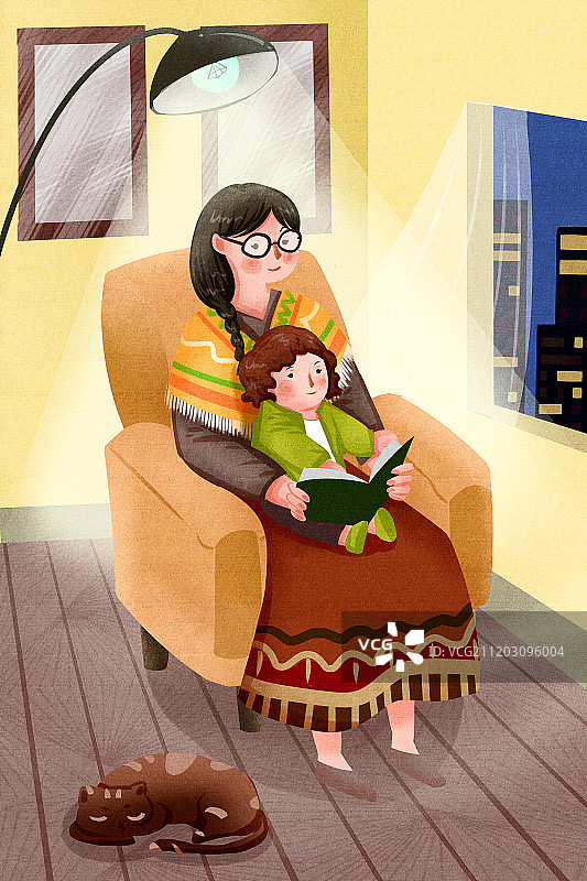 小清新母女读书图片素材