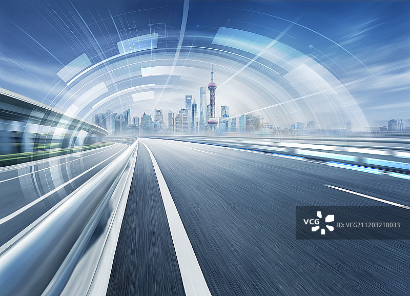 上海天际线与科技隧道概念图片素材