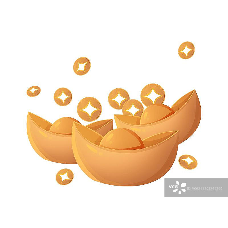 卡通风格的一堆元宝铜钱图片素材