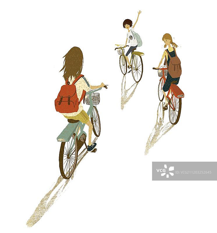 少女学生骑单车背影图片素材