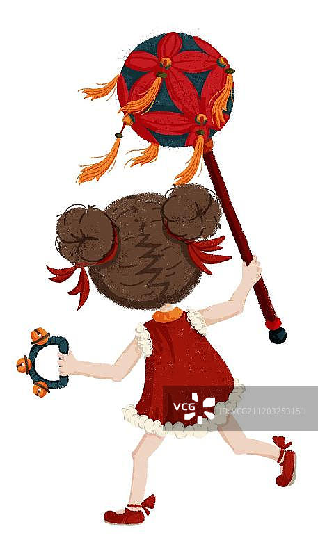 新年舞狮绣球小女孩图片素材