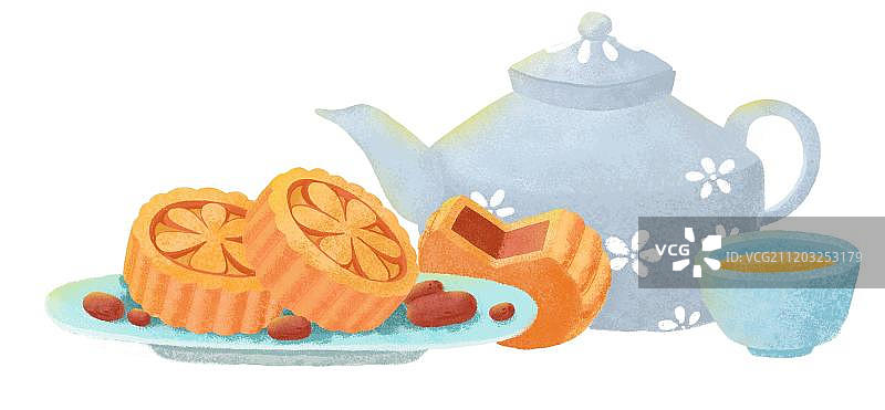 红枣月饼茶壶茶杯图片素材