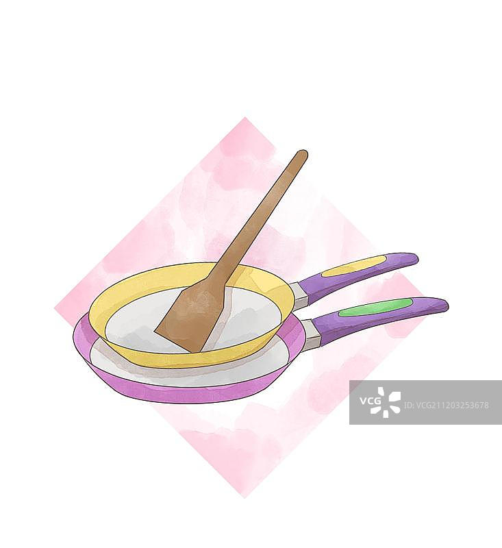 清新的水彩平底锅图标图片素材