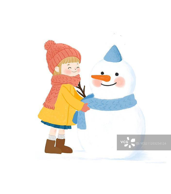女孩堆雪人图片素材